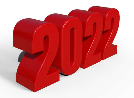 2022 3d illustration. Red 2022 new year text on white backgroundの写真素材