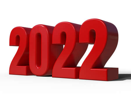 2022 3d illustration. Red 2022 new year text on white backgroundの写真素材