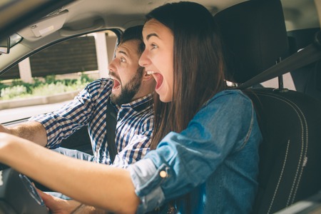 the time before the accident, fright, traffic accidents, people driving, female driver.の写真素材