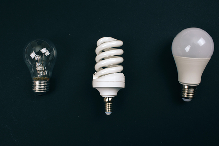 Recycling, reuse, reduce concept. Protect an environment. Single-use different light bulbs in the...