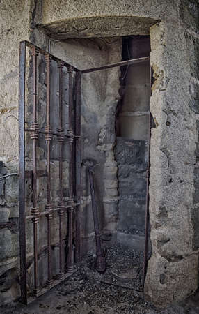 narrow staircase leading up to the bell tower of an old church.の写真素材
