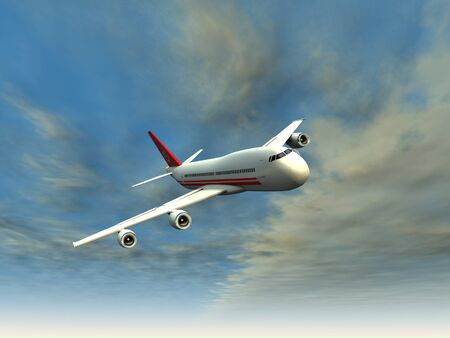 Airliner flying in the clouds 3dの写真素材