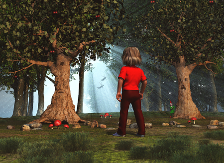 Child in an enchanted forestの写真素材