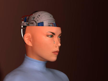 3d illustration of a crying robotの写真素材