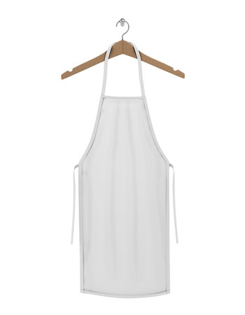 White apron on hanger. 3d illustration isolated on white backgroundの写真素材