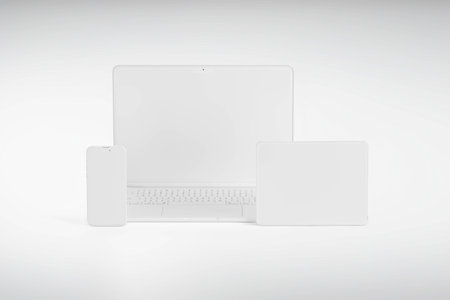 Devices on white backgroundの写真素材