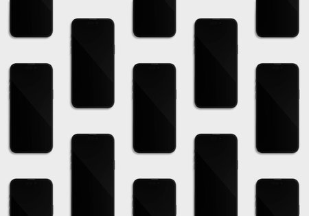 phone set screens top view on white backgroundの写真素材