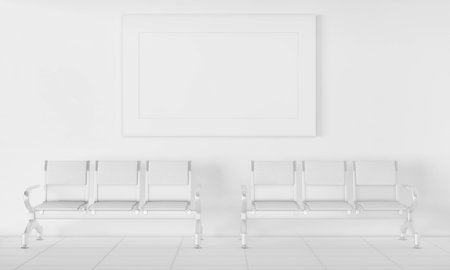 Subway chairs with wall and advertisement bannerの写真素材