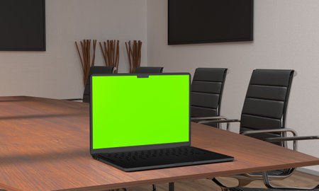 Laptop on Office Deskの写真素材
