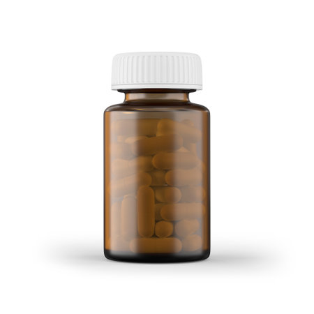 Realistic Pills in Bottle Mockup for Pharmaceutical Useの写真素材