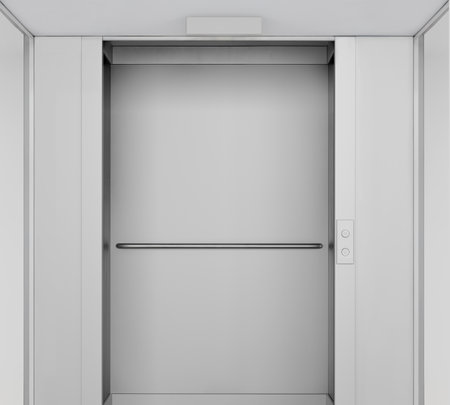 Modern Sleek Elevator Interior with Metallic Finishの写真素材