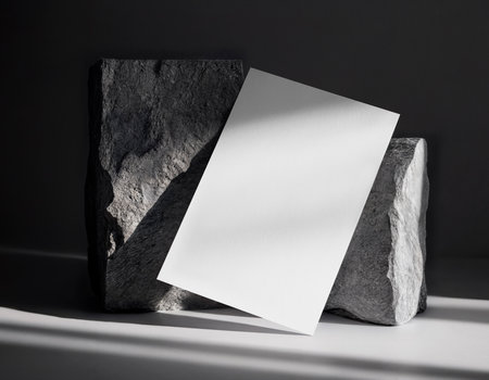 White Paper Between Textured Stone Blocksの写真素材