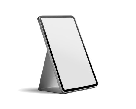 Tablet computer with blank white display on standの写真素材