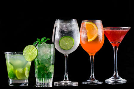 colorful cocktails on black backgroundの写真素材