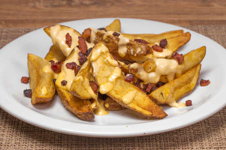 
fried potato with cheddar and bacon.の写真素材