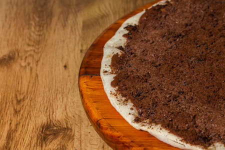 sweet pizza, chocolate pizza covered with ovomaltine a type of Brazilian chocolate.