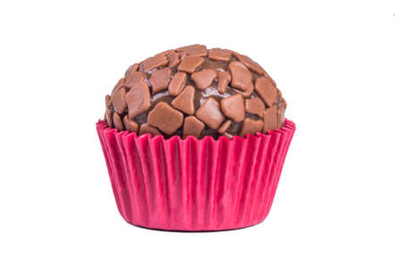 Traditional handmade Brazilian chocolate candy called brigadeiro. Isolated on white background.の写真素材