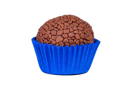 Traditional handmade Brazilian chocolate candy called brigadeiro. Isolated on white background.の写真素材