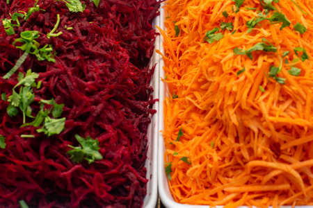 beet and grated carrot salad. healthy food vegan food.の写真素材