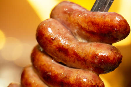 sausage skewer, traditional Brazilian barbecue, close up.の写真素材