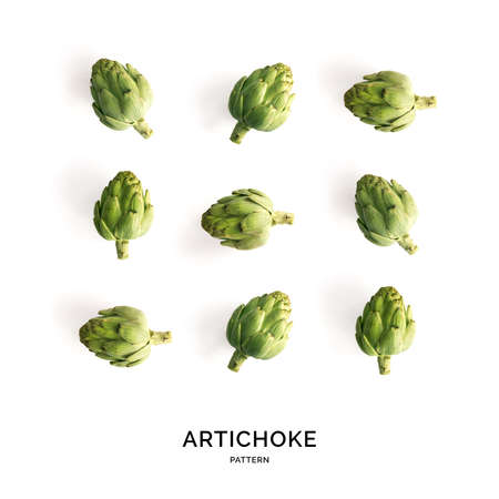Seamless pattern with artichoke. Tropical abstract background. Artichoke on the white background.の写真素材