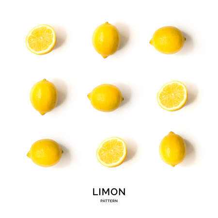 Seamless pattern with fruits. Tropical abstract background. Lemon on white background.の写真素材