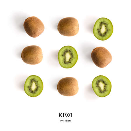 Seamless pattern with kiwi. Tropical abstract background. Kiwi fruit on the white background.の写真素材