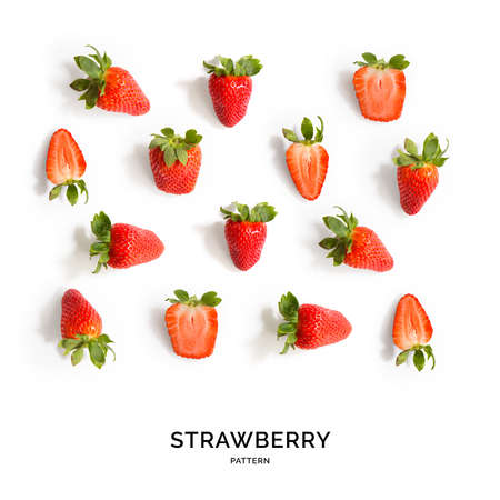 Seamless pattern with strawberry. Tropical abstract background. Strawberry on the white background.の写真素材