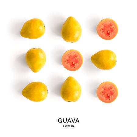 Seamless pattern with guava. Tropical abstract background. Guava on the white background.の写真素材