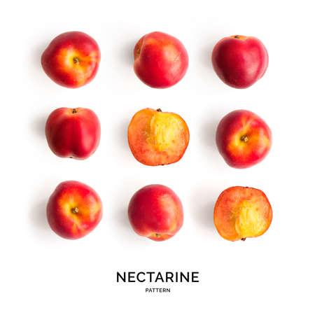 Seamless pattern with nectarine. Tropical abstract background. Nectarine on the white background.の写真素材