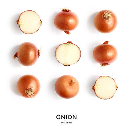 Red onion isolated on white background. Top view. Flat lay.の写真素材