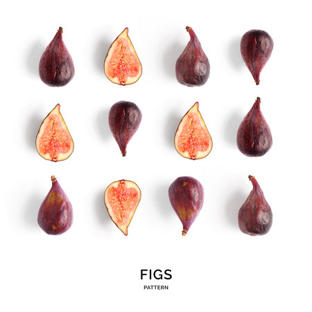 Figs on a white background. Top view. Flat lay.の写真素材