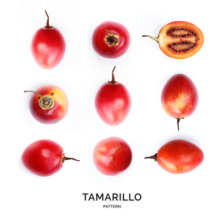 Tamarillo fruit set isolated on white background. Top view. Flat lay.の写真素材