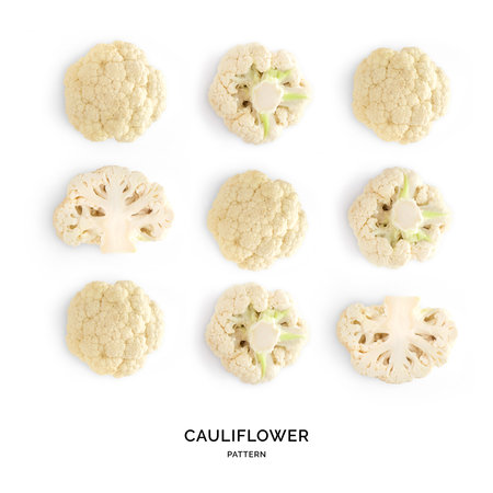 Cauliflower collection isolated on white background. Top view. Flat lay.の写真素材