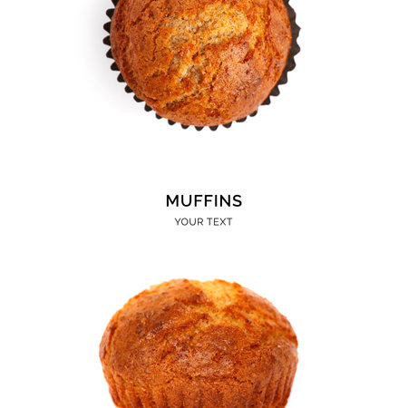 Muffins on a white background. Top view. Copy space.の写真素材