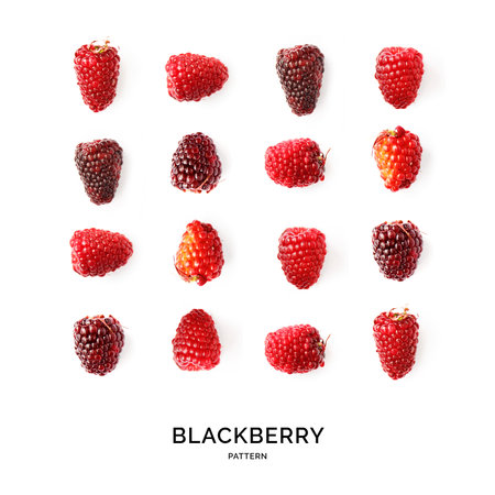 Blackberry and raspberry on white background. Top view. Flat lay.