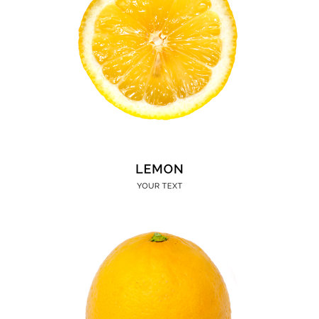 Creative layout made of lemon on the white background. Flat lay. Food concept. Macro  concept.の写真素材