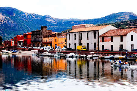 Houses in a sardinian town Bosa in italyの写真素材