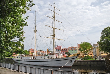Beautiful yacht-restaurant in the center of Klaipeda, Lithuaniaの写真素材