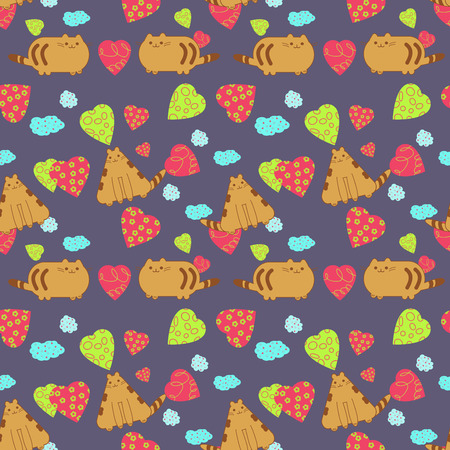 Seamless romantic cats and hearts backgroundのイラスト素材