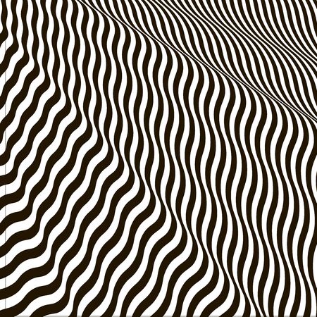 Wavy crossed stripes optical illusion black and white pattern 3D. Abstract fashion texture. Vectorのイラスト素材