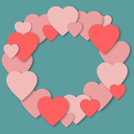 Beautiful hearts circle vector background or card. Bright pink paper hearts template for banner, flyer, wedding, anniversary, birthday, Valentine's day, party, poster, card, invitation, brochureのイラスト素材