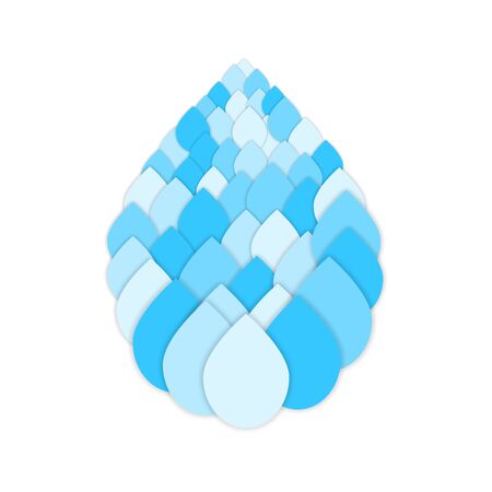 Cutout water drops in shape of large water drop. Paper collage. Vector icon. 3d geometric design for banner, cover, brochure, flyer, template. International water day conceptのイラスト素材
