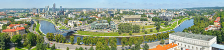 Gediminas' Tower on Vilnia river and old Vilnius center, Vilnius Lithuania. Panorama of Vilnius...