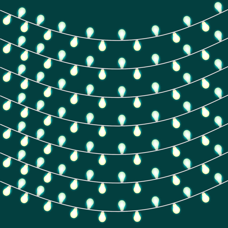 Set of overlapping, glowing string lights. Christmas glowing lights. Garlands, Christmas decorations. Glowing lights for Party, Holiday, New Year, birthday or greeting card design. Template mock upのイラスト素材