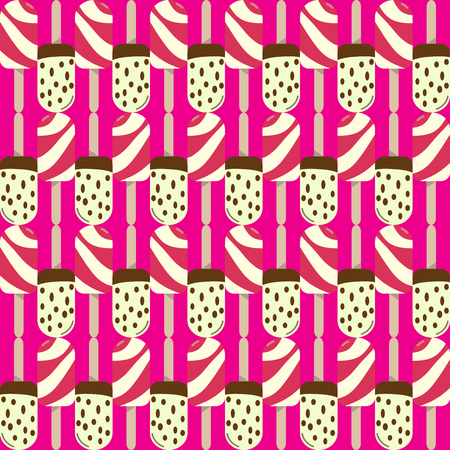 Ice cream seamless background. Retro vector pattern. Tasty colorful summer desert - popsicle, flavored ice or fruit ice lolly. Design for wallpaper, wrapping, fabric, background, apparel, printsのイラスト素材