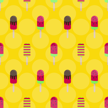 Ice cream or popsicle seamless retro vector pattern. Tasty colorful summer desert - fruit ice lolly. Design for wallpaper, wrapping, fabric, background, apparel, prints, banners.のイラスト素材