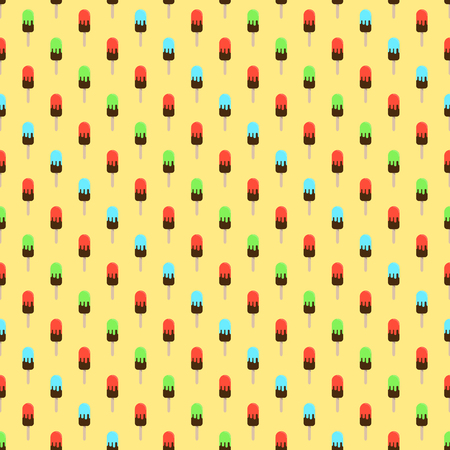 Ice cream or popsicle seamless retro vector pattern. Colorful summer desert - fruit ice lolly. Design for wallpaper, wrapping, fabric, background, apparel, prints, banners.のイラスト素材