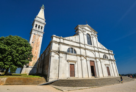 Rovinj, Croatia - May 22, 2018: St. Euphemia's Basilica, Rovinj, Croatia. Ðn ancient church with a bell tower.のeditorial素材