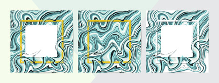 3d vector set of square frames. Paper cut promotion web banner for social media or mobile apps. Sale and discount promo backgrounds or pattern. Blur marble background with abstract oil painted wavesのイラスト素材